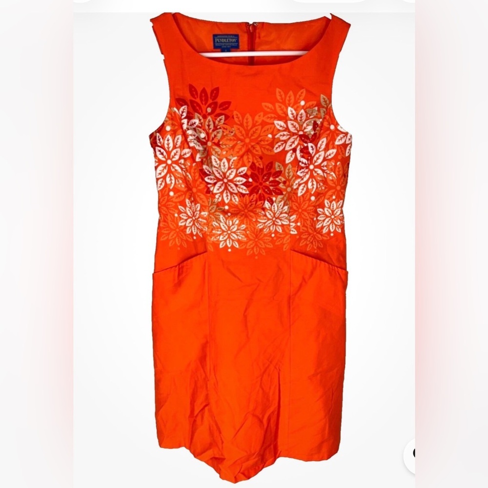 Dreamy PENDLETON Orange Floral Lined Cotton Sleeveless Summer Midi Lined Dress 6